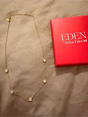 Adina Eden Gold Star Station Necklace - Gold with Clear Stones
